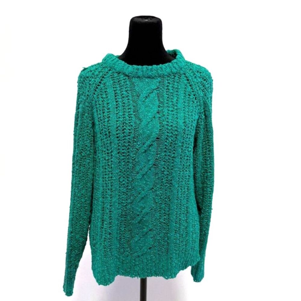 Crystal Kobe vintage teal loose cable knit crewneck sweater